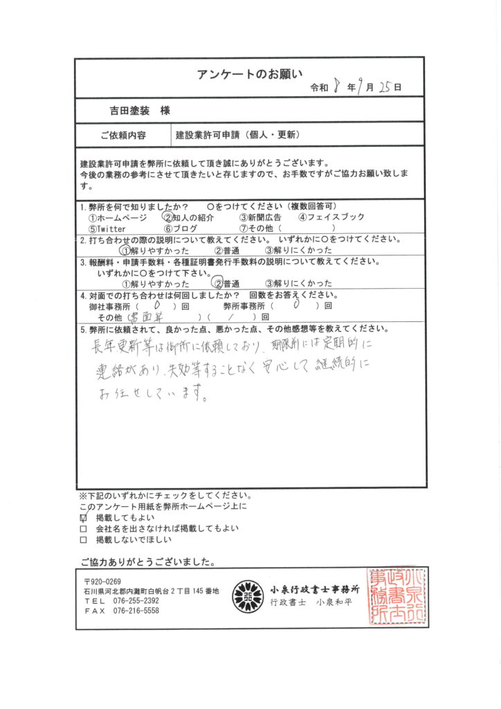 20261001アンケート結果【吉田塗装】